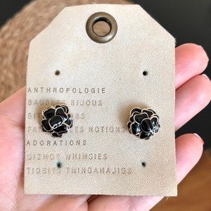 Anthropologie Black & Gold Flower Post Earrings